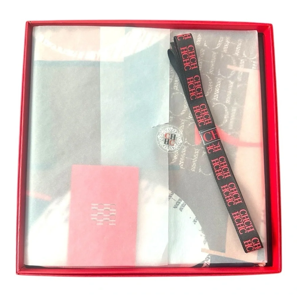 Carolina Herrera Silk Scarf 53” Classic CH Monogram Logo Print w/ Box Bag CLEAN